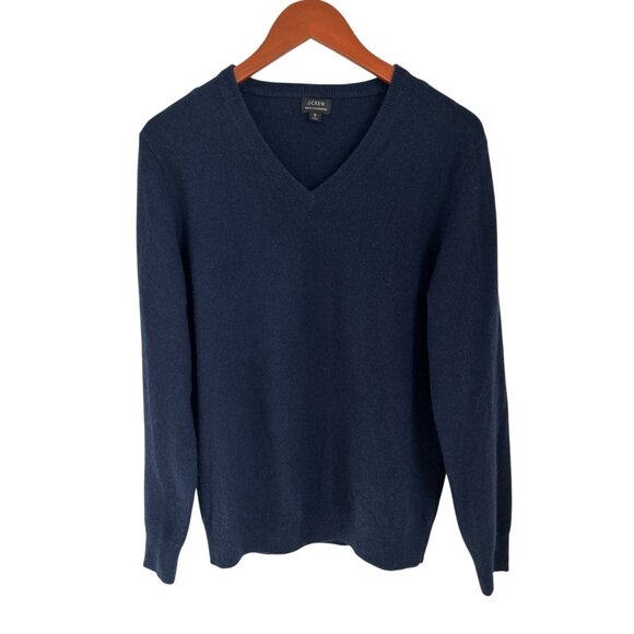 J.Crew 100% Cashmere V-Neck Sweater Navy Blue Relaxed Midweight Size Small $278 - Picture 1 of 5